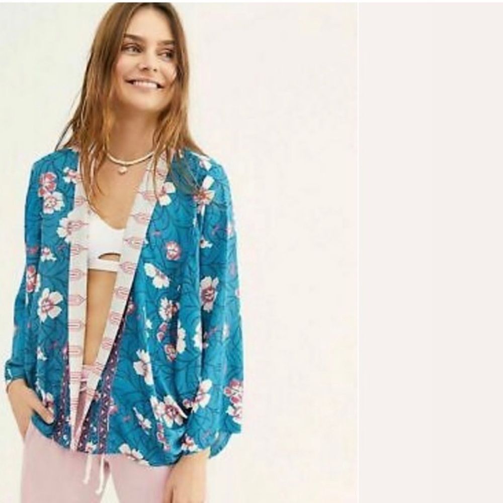 Free People Kona Printed Floral Dolman Sleeve Kimono OS
